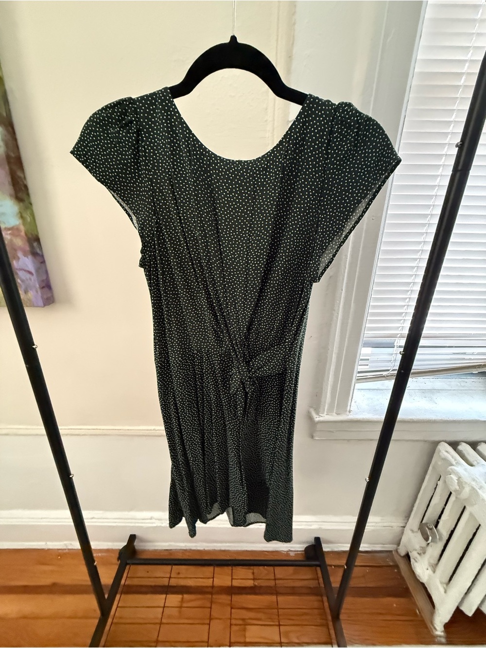 Women's Dark GreenPolka Dot Tie-Waist Dress